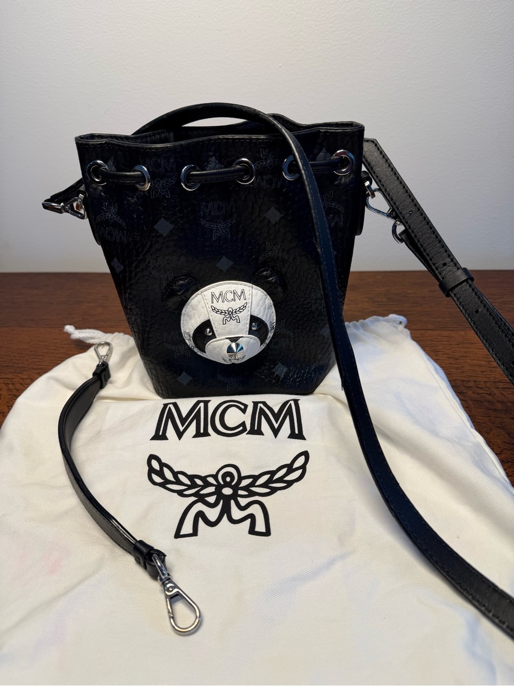 MCM Limited Edition Zoo Series Panda Drawstring Bucket Bag w/COA & Dust Bag